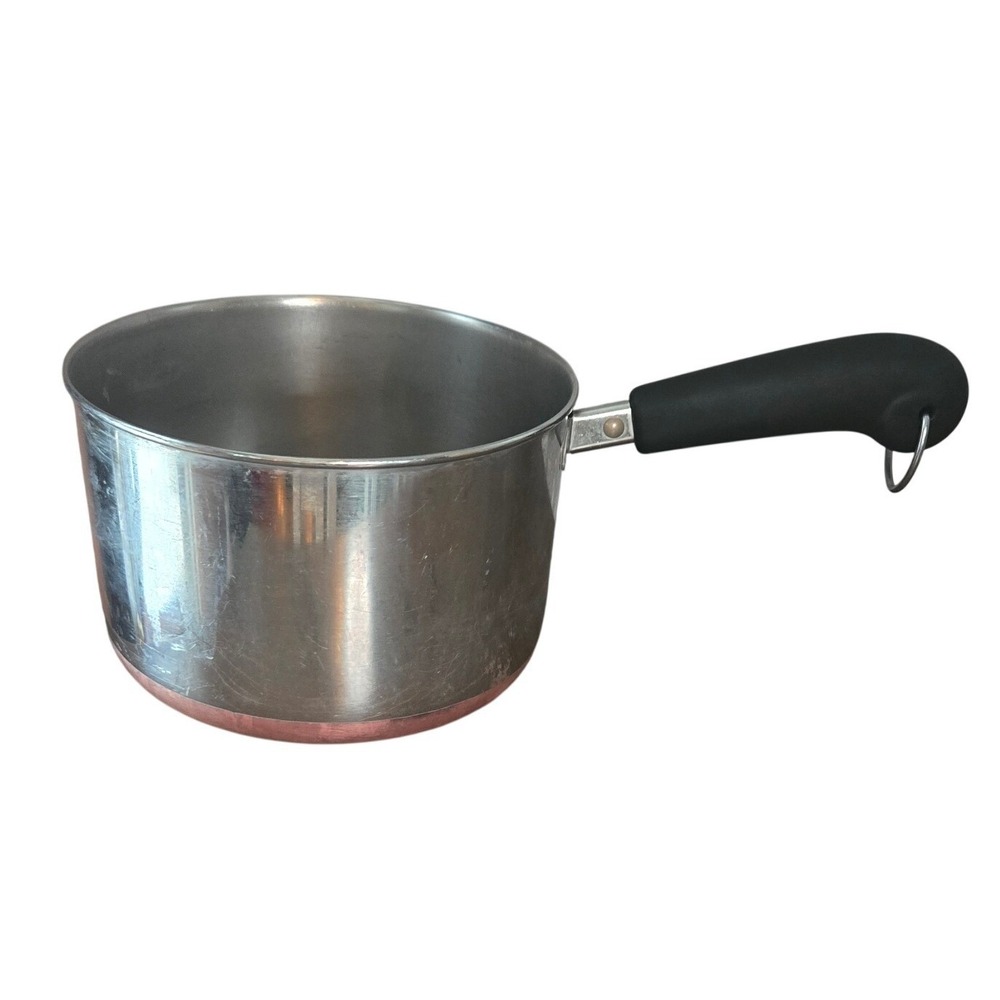 Revere Ware 3 Quart Copper Bottom Saucepan w/ Lid Stainless USA model 87‎